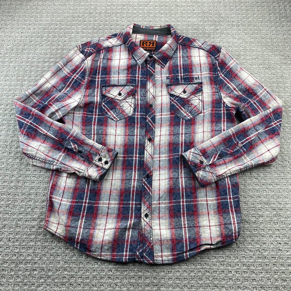 Rock Revival Button Up Shirt Men Extra Extra Large XXL Red White Blue Floral